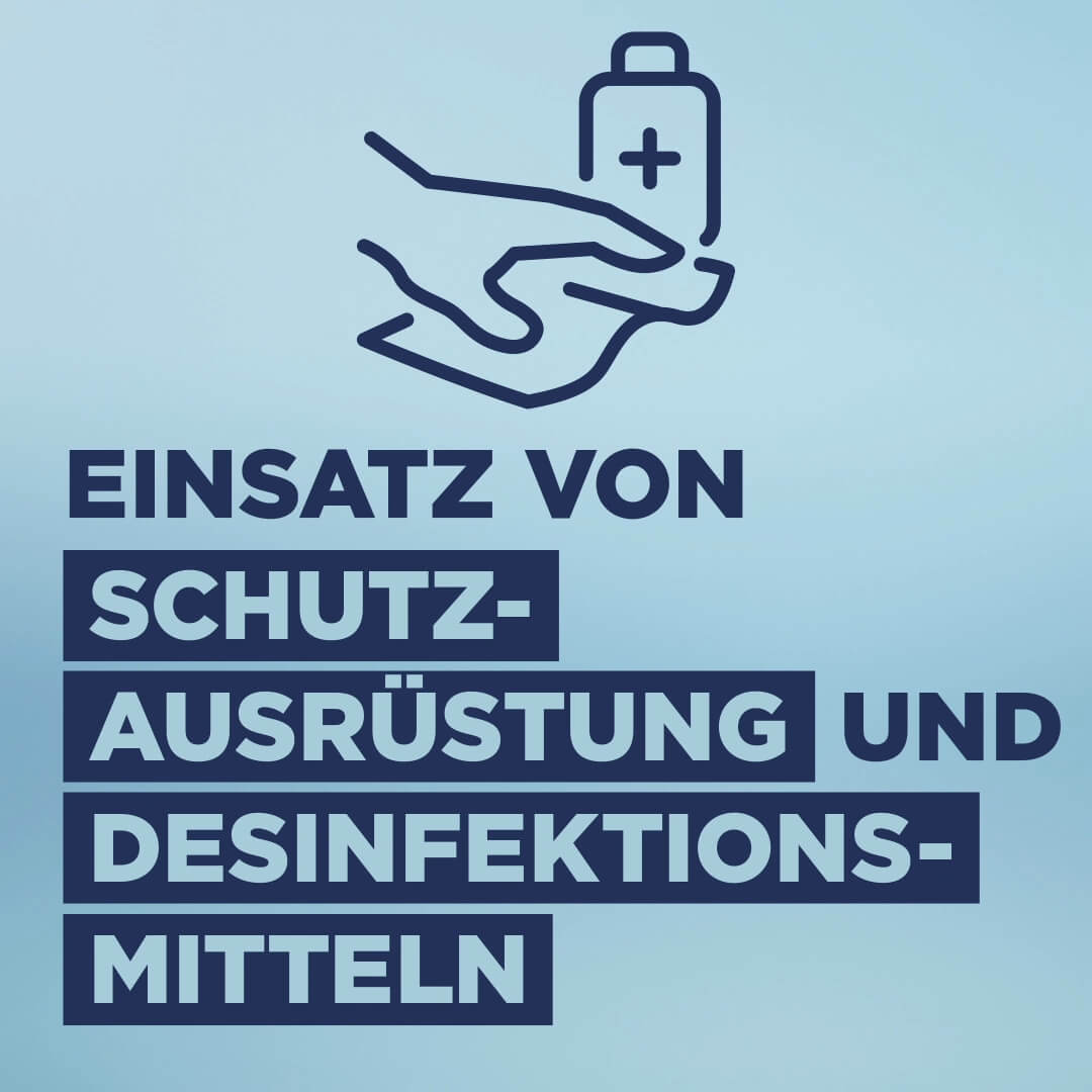 Einsatz vom Schutz-Ausrüsung und Desinfektionsmitteln