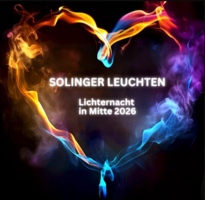 Solinger Leuchten - Lichternacht in Mitte 2026 Herz aus bunten Lichtschweifen Solinger Leuchten - Lichternacht in Mitte 2026